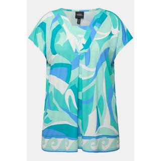 Ulla Popken  T-shirt dal taglio oversize con rifiniture, scollo a V e mezze maniche 