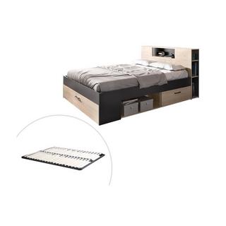 Vente-unique Bett mit Stauraum & Schubladen + Lattenrost - 160 x 200 cm - Naturfarben & Anthrazit - LEANDRE  