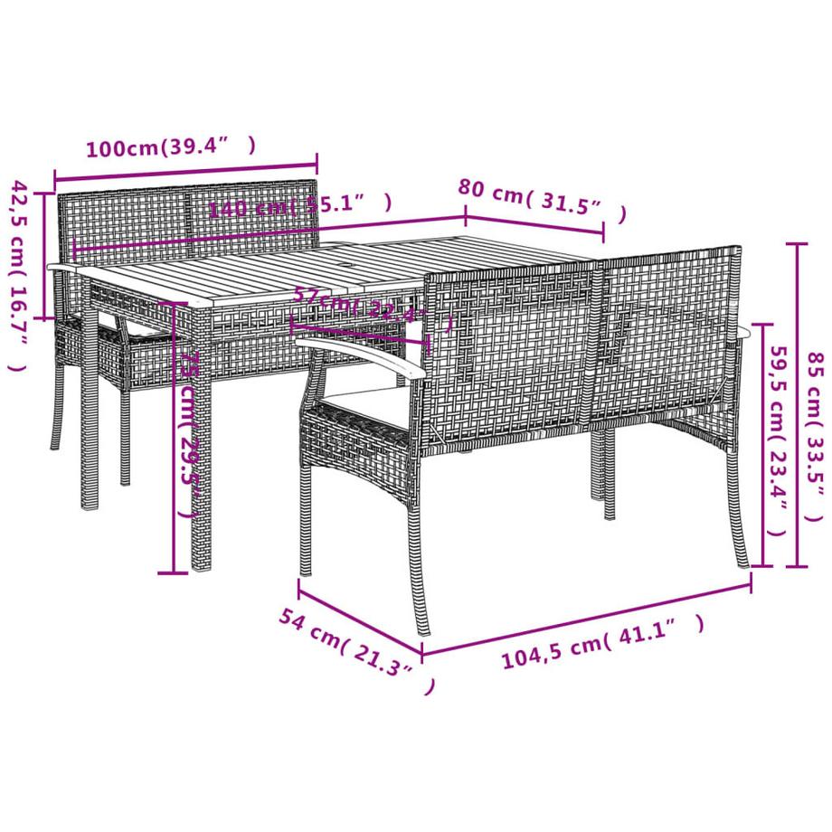 VidaXL set da pranzo da giardino Polirattan  