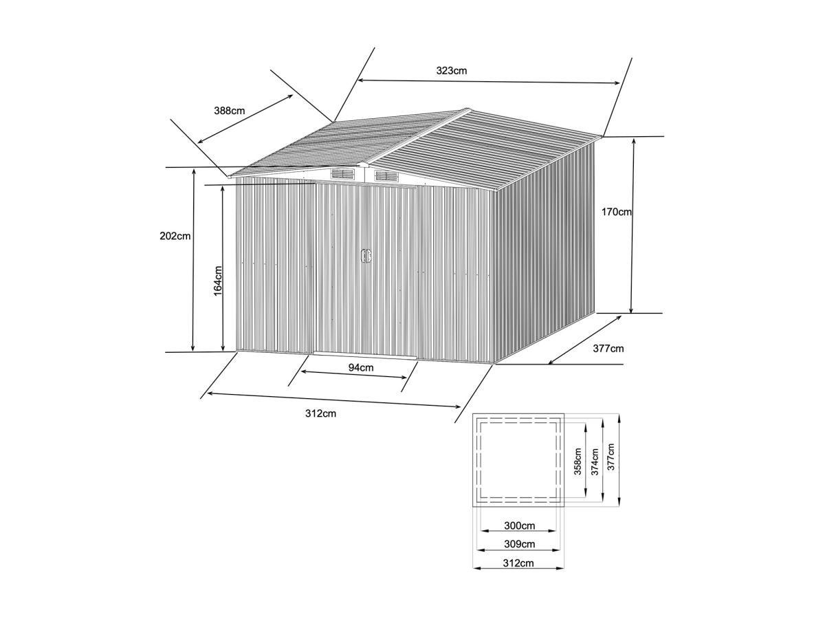 Vente-unique Abri de jardin métal en acier galvanisé gris 12,5 m² - MANSO  