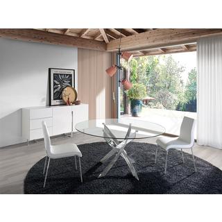 ANGEL CERDA Esstisch runde gehärtetes Glas aus verchromter Stahl  