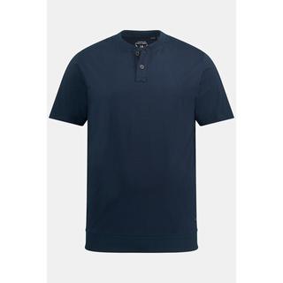 JP1880  T-shirt Henley ventre confort, manches courtes et col rond bleu marine 