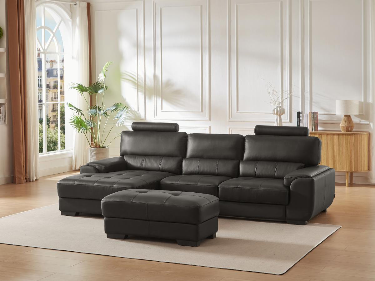 Vente-unique Ecksofa Leder Sitzhocker Ecke Links METROPOLITAN II  