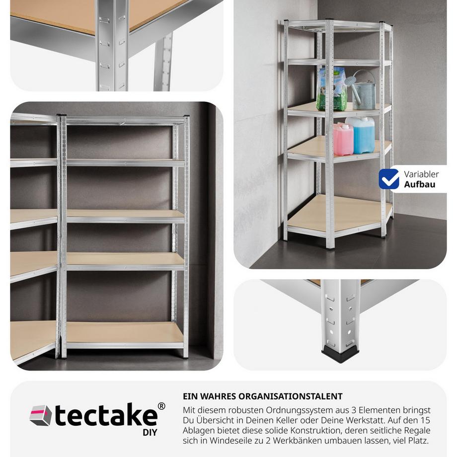Tectake Schwerlastregalsystem Gustav 3-teilig, 2 in 1 Verwendung als Werkbänke verzinktes Stahlgestell  