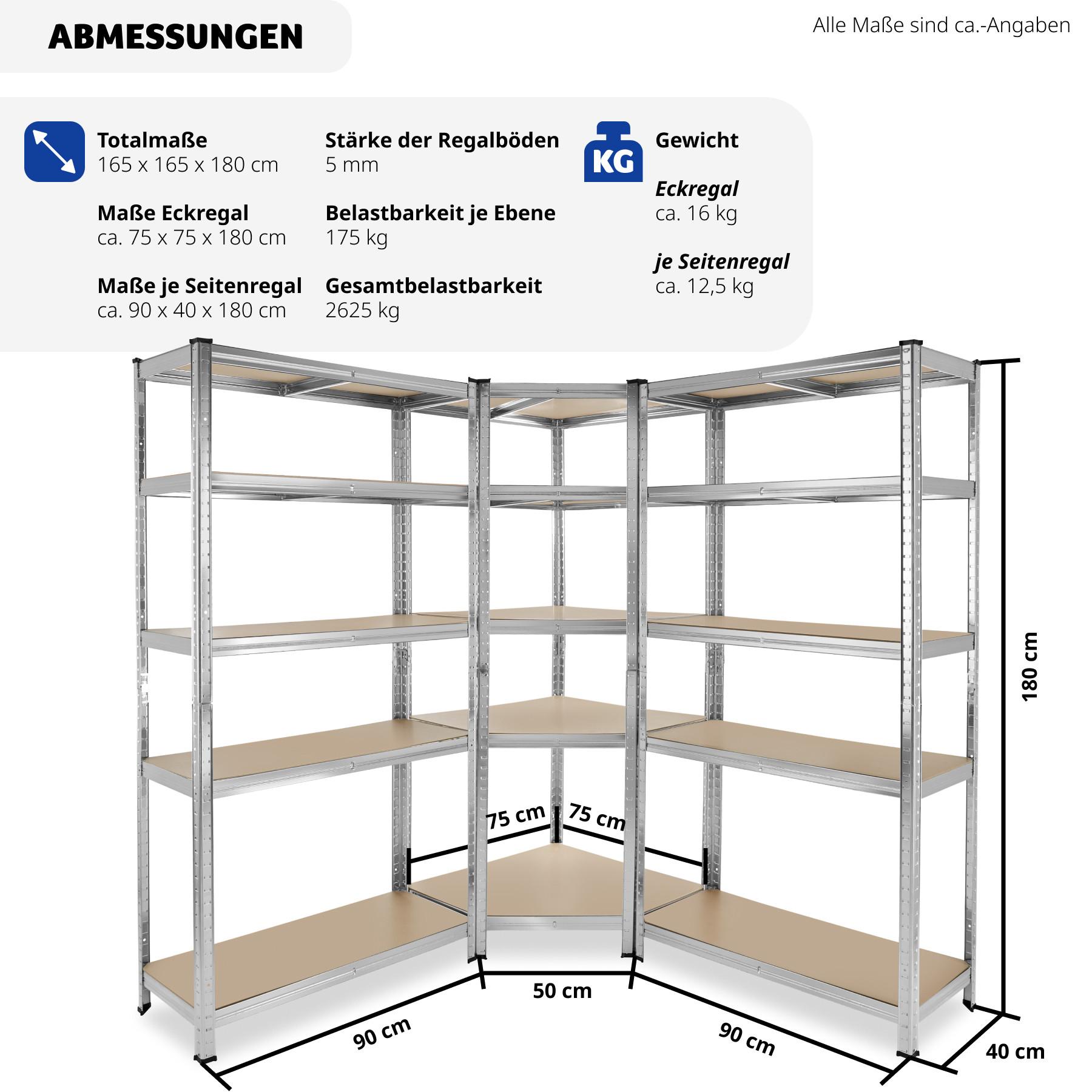 Tectake Schwerlastregalsystem Gustav, 3-teilig, 15 Böden, 2625 kg  