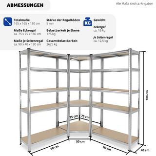 Tectake Schwerlastregalsystem Gustav, 3-teilig, 15 Böden, 2625 kg  