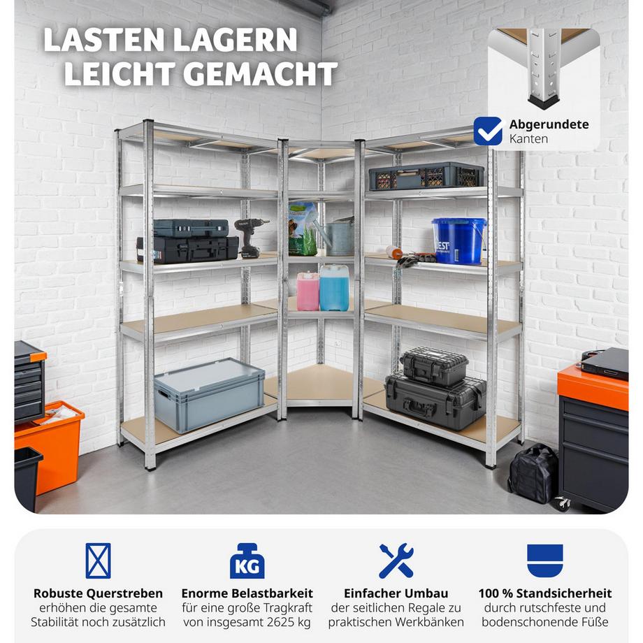Tectake Schwerlastregalsystem Gustav 3-teilig, 2 in 1 Verwendung als Werkbänke verzinktes Stahlgestell  