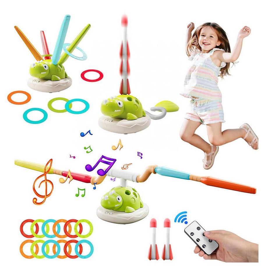 Spiele im Freien für Kinder, Dinosaurier Garten Spielzeug Kinder. Raketenspielzeug, Musik Springseil, Geschenk Kinder