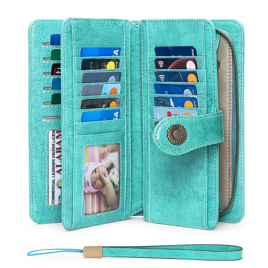 Only-bags.store Portefeuille Grand Embrayage Portefeuille Long Bloquant la Protection RFID avec 24 Emplacements pour Cartes  