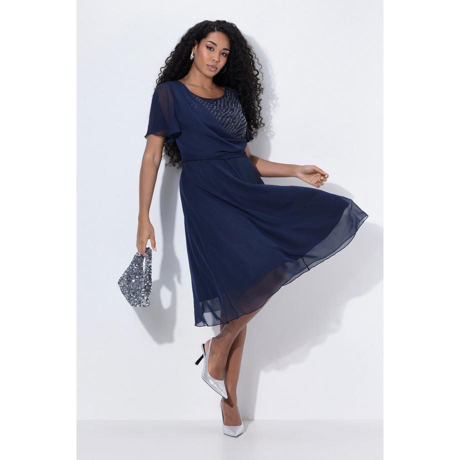 Ulla Popken Abito midi da sera in chiffon drappeggiato  