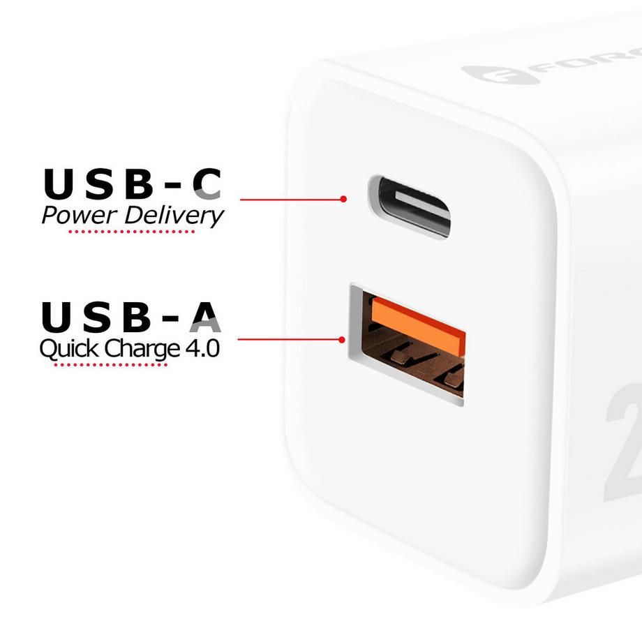 Forcell  Chargeur 20W GaN USB-C + USB Forcell 