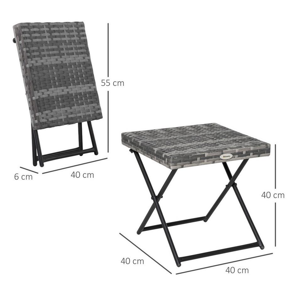 Northio Gartentisch Polyrattan Klappbarer Couchtisch Falttisch Metallgestell Grau 40X40X40Cm  