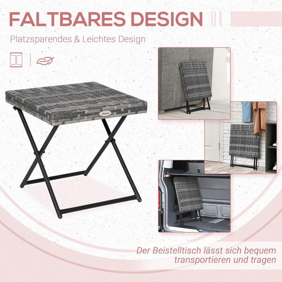 Northio Gartentisch Polyrattan Klappbarer Couchtisch Falttisch Metallgestell Grau 40X40X40Cm  