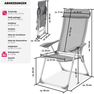 Tectake 4 sedie da giardino pieghevoli in alluminio con poggiatesta  