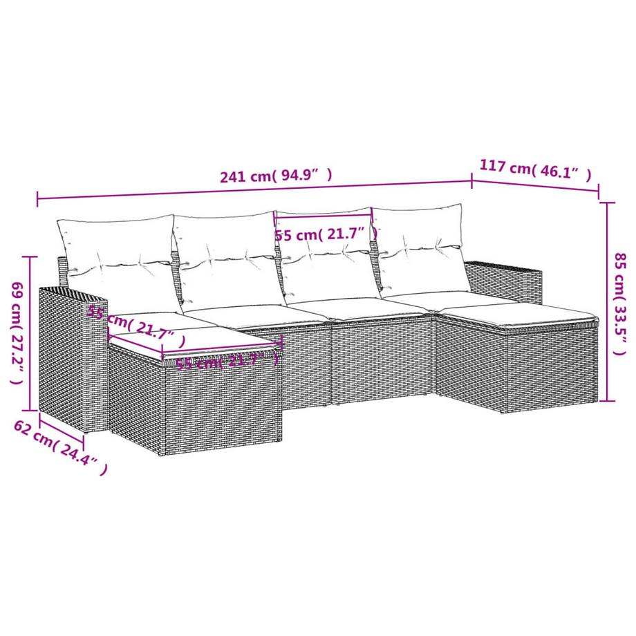 VidaXL set divano da giardino Polirattan  