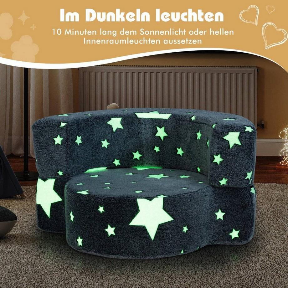 Northix 2 in 1 Kindersofa rund Spielsofa im Dunkeln Leuchtend Kindercouch gepolstert mit abnehmbarem Bezug Grau  