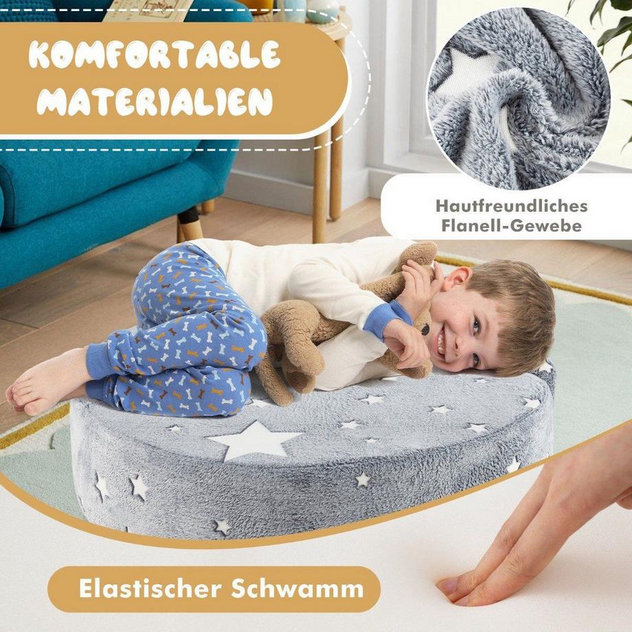 Northix 2 in 1 Kindersofa rund Spielsofa im Dunkeln Leuchtend Kindercouch gepolstert mit abnehmbarem Bezug Grau  