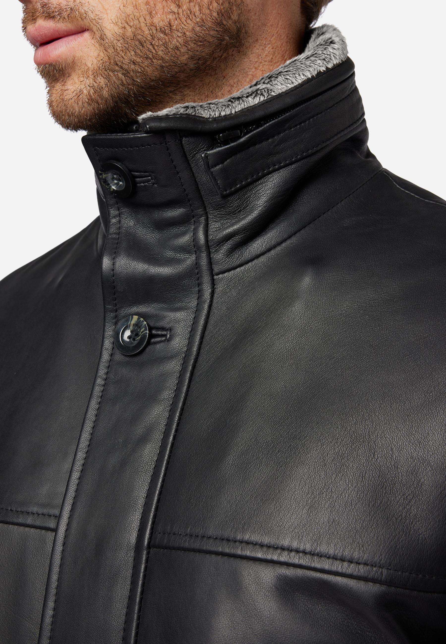 RICANO  Manteau en cuir pour homme Jemenez, manteau court avec doublure en fourrure amovible 