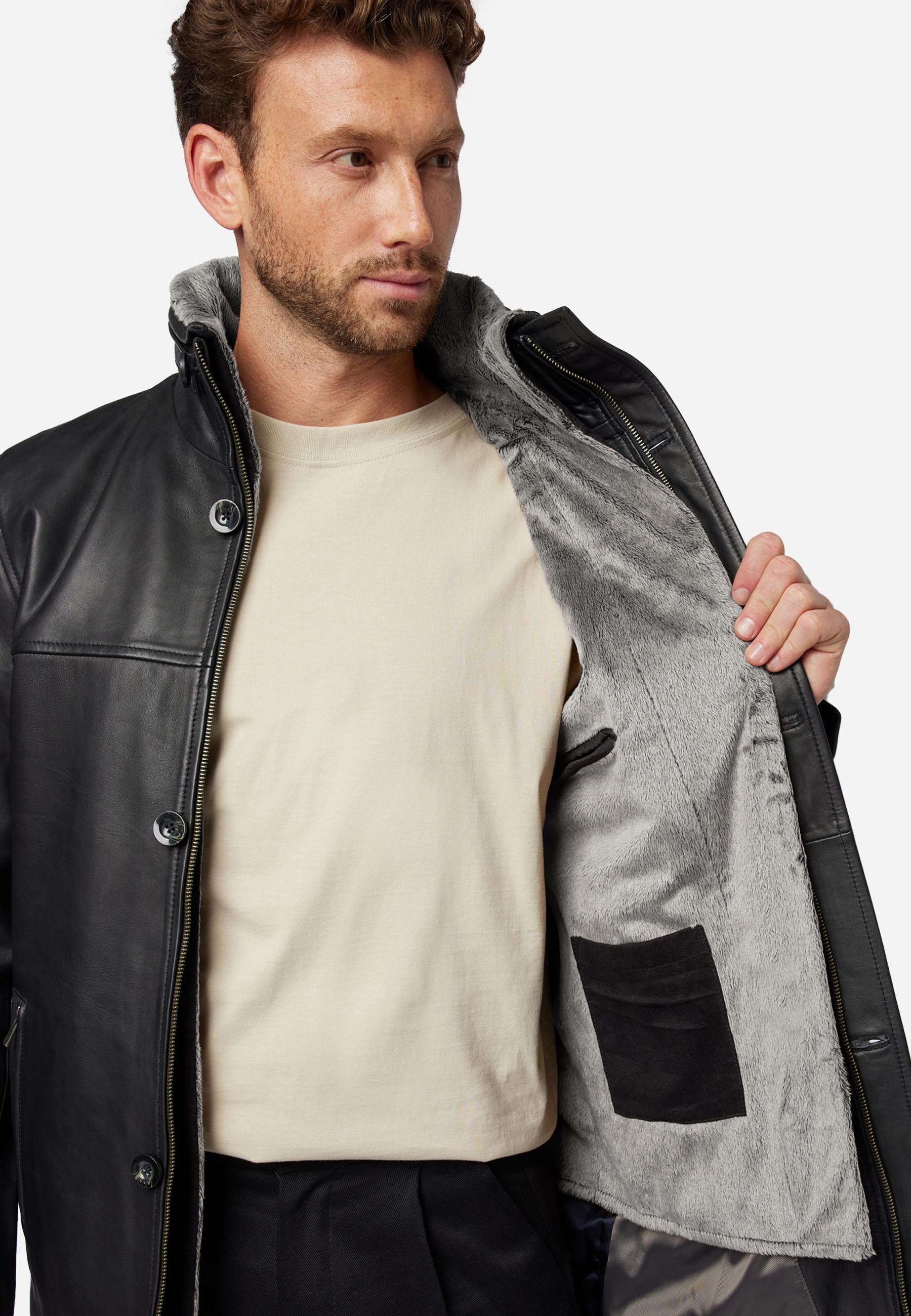 RICANO  Manteau en cuir pour homme Jemenez, manteau court avec doublure en fourrure amovible 