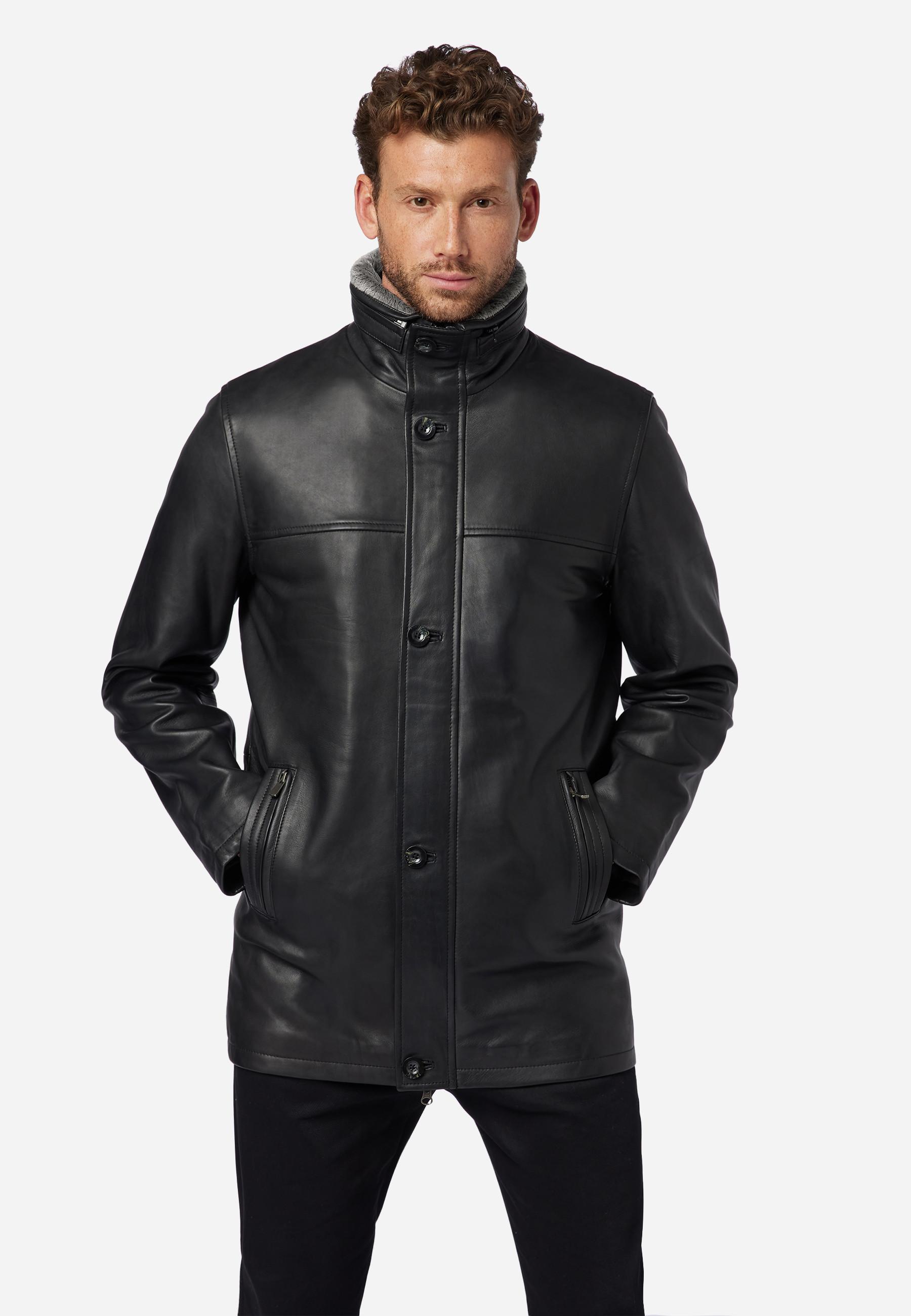 RICANO  Manteau en cuir pour homme Jemenez, manteau court avec doublure en fourrure amovible 