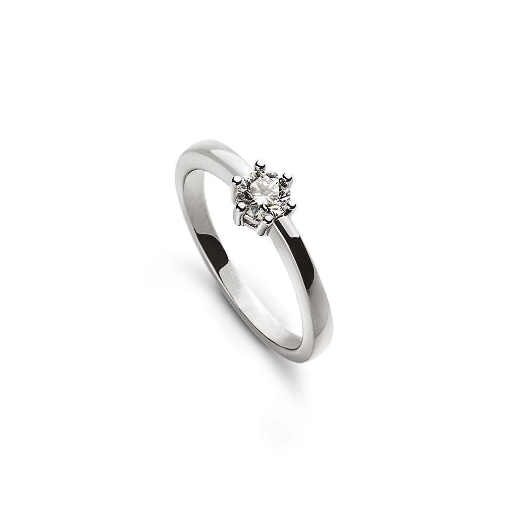 MUAU Schmuck  Bague solitaire serti 6 griffes or blanc 750, brillant 0.25ct. 