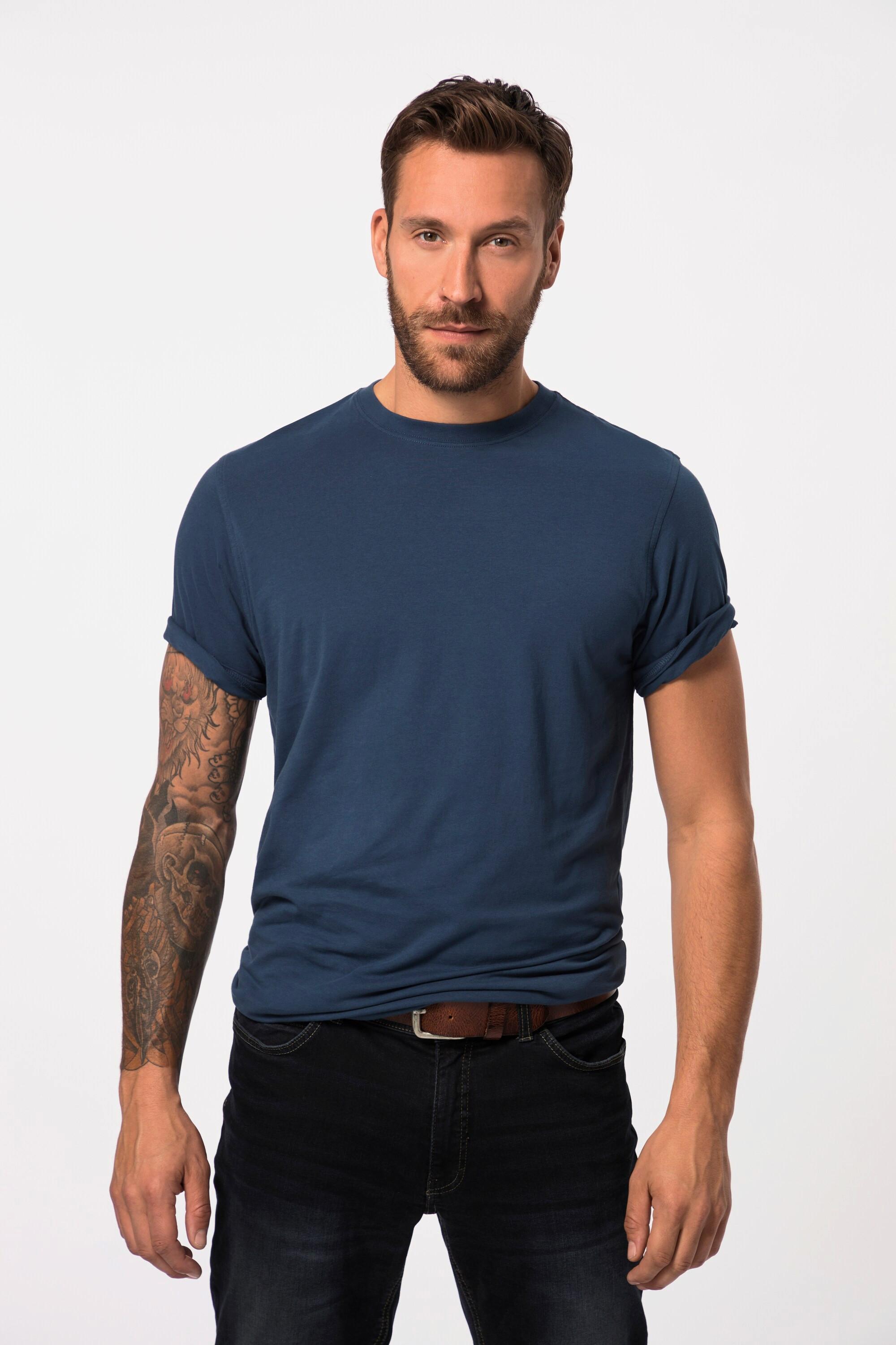 JP1880  T-shirt Basic en coton peigné, col rond mer profonde bleu 