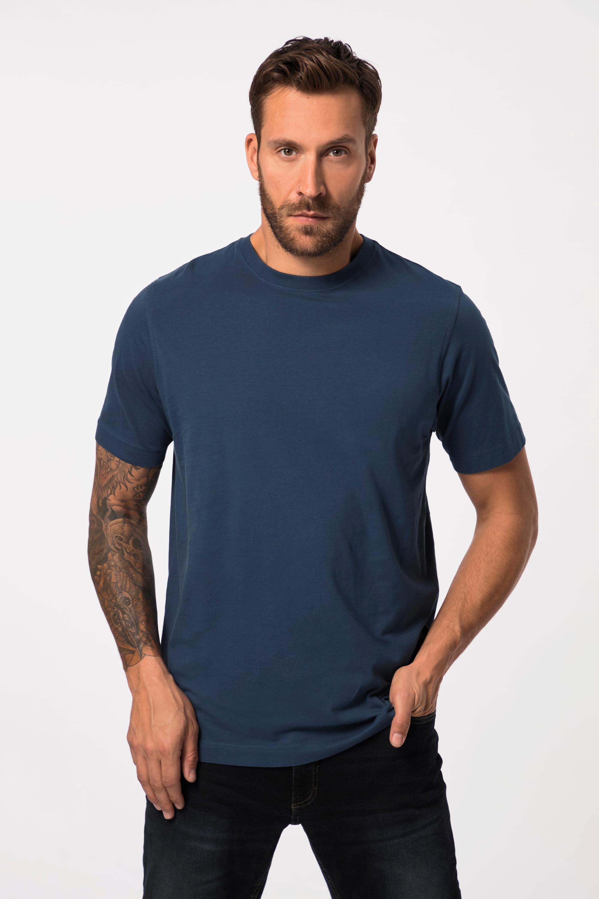 JP1880  T-shirt Basic en coton peigné, col rond mer profonde bleu 