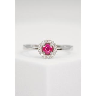 MUAU Schmuck  Bague en or blanc 750 diamant 0,096ct. rubis 0,26ct. 