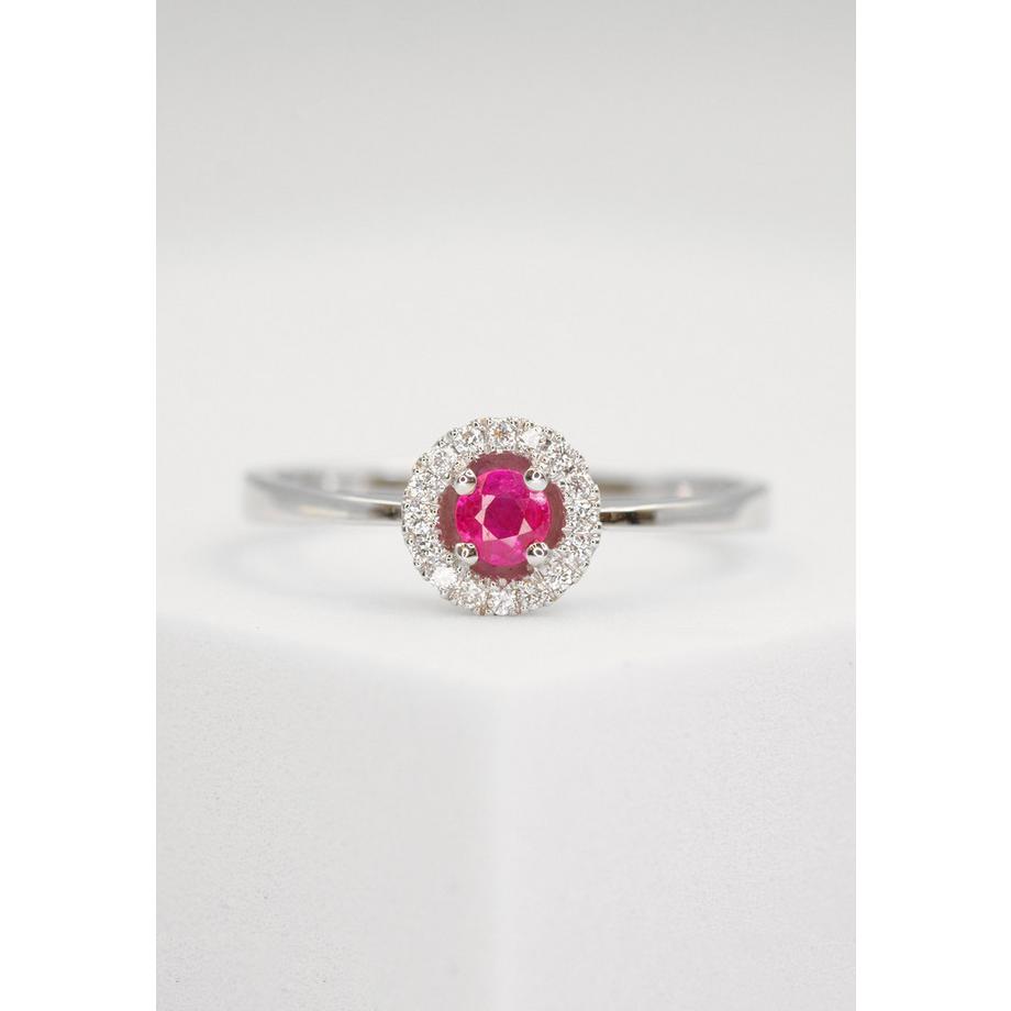 MUAU Schmuck  Ring Weissgold 750 Diamant 0.096ct. Rubin 0.26ct. 