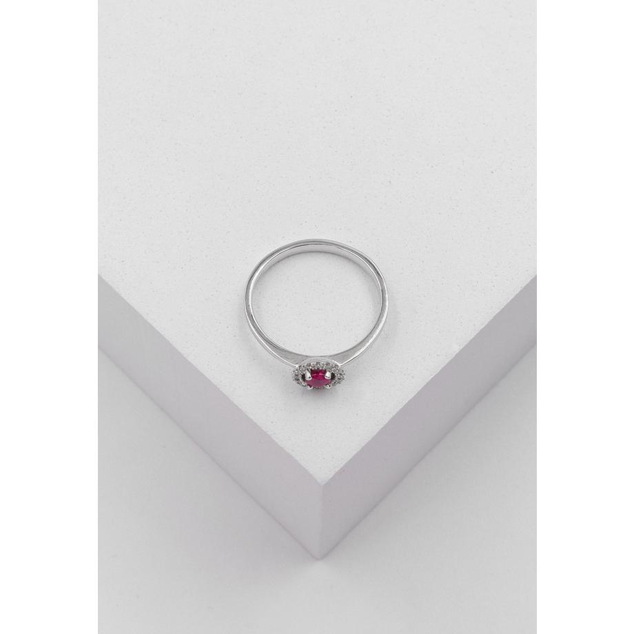 MUAU Schmuck  Ring Weissgold 750 Diamant 0.096ct. Rubin 0.26ct. 