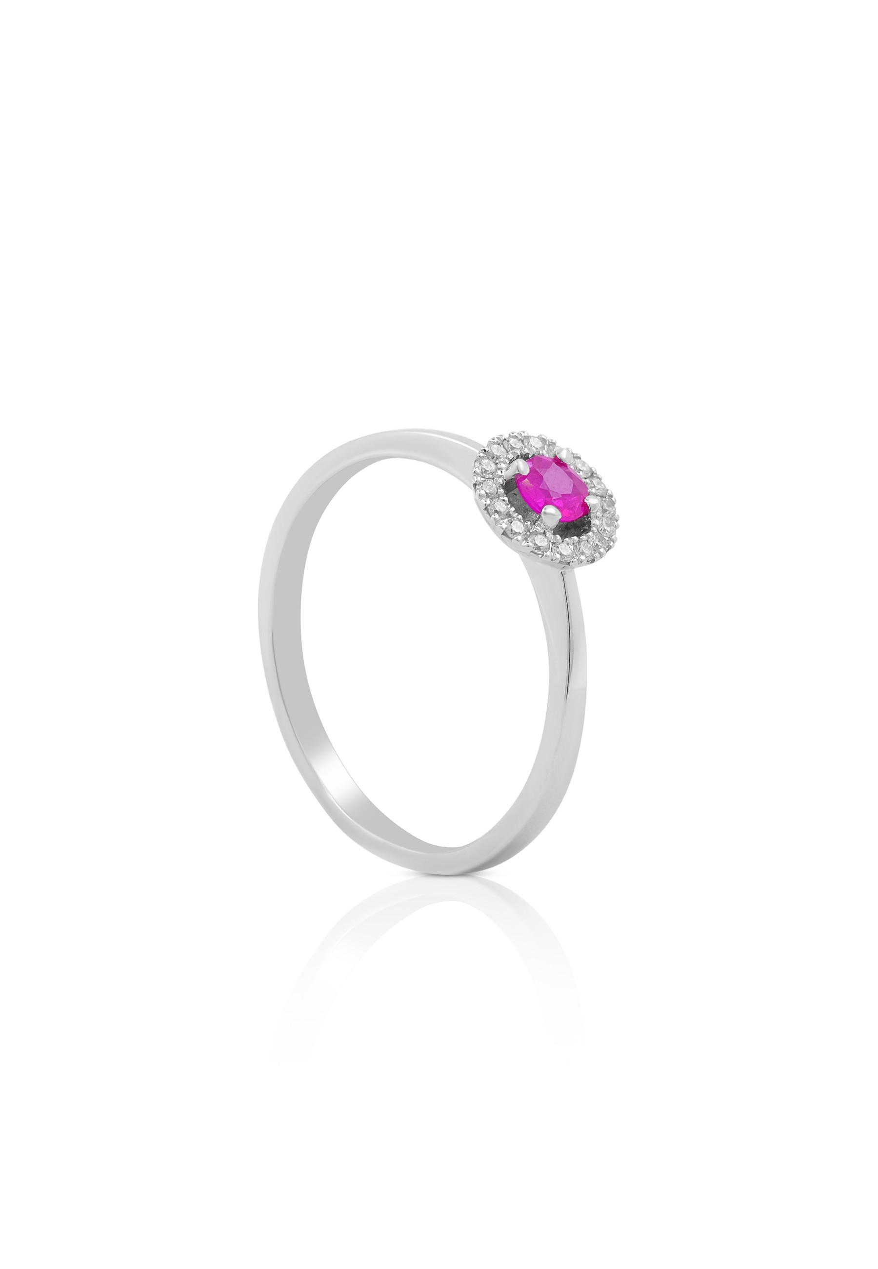 MUAU Schmuck  Bague en or blanc 750 diamant 0,096ct. rubis 0,26ct. 