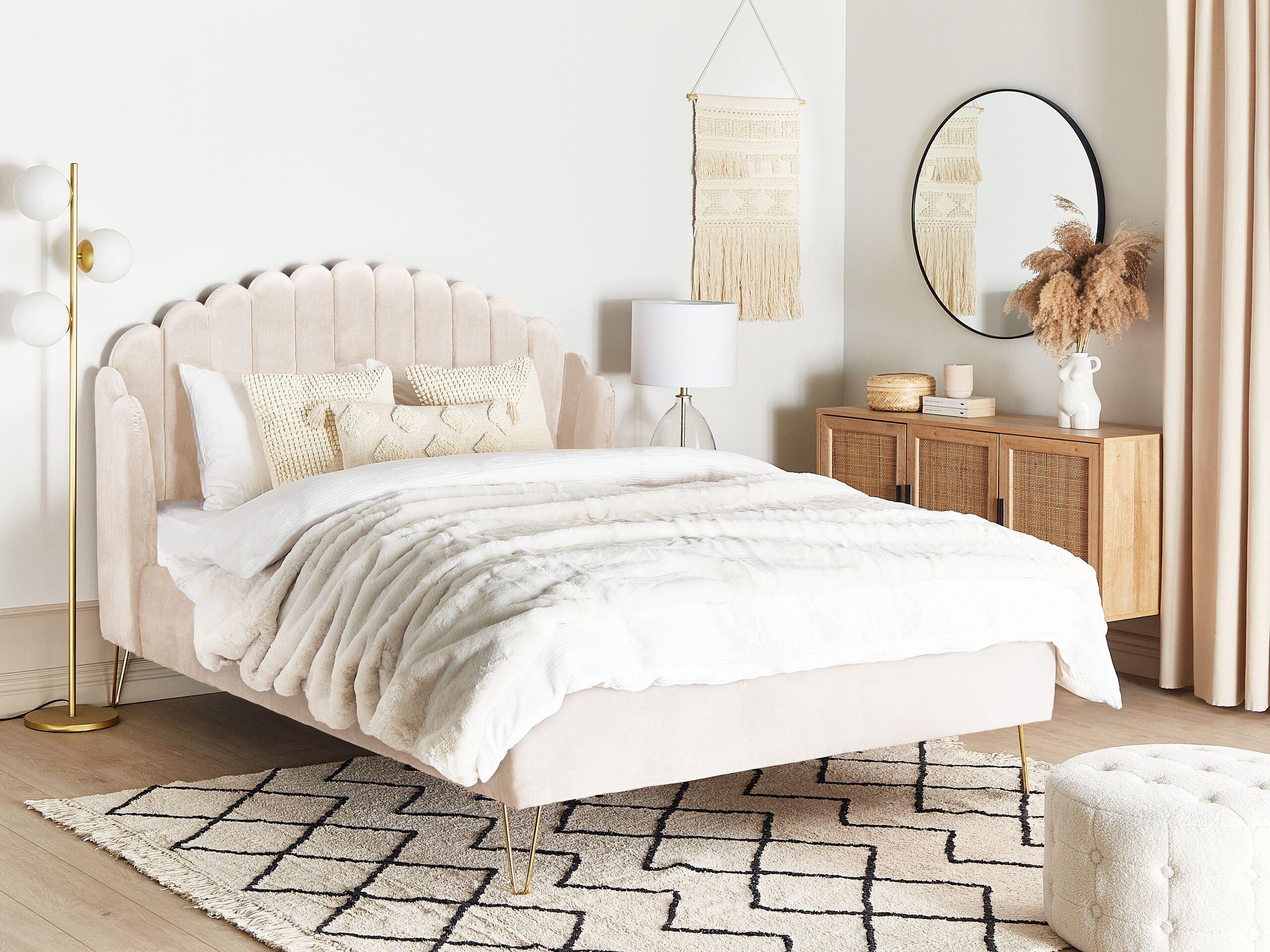 Beliani Lit à lattes en Velours Rétro AMBILLOU  