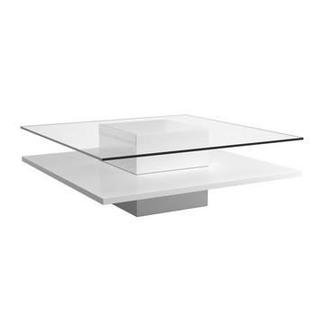Tavolino quadrato in Vetro temperato e base in MDF bianco ISANIA