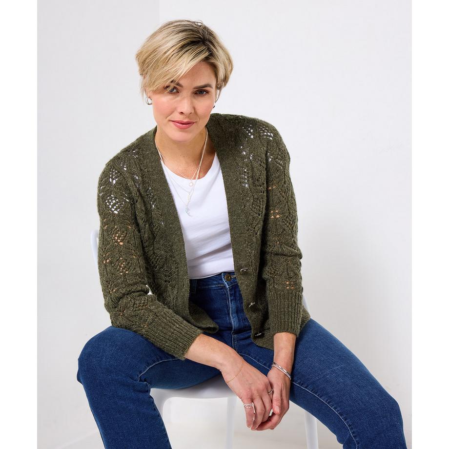 Herbstlicher Pointelle-Strickcardigan