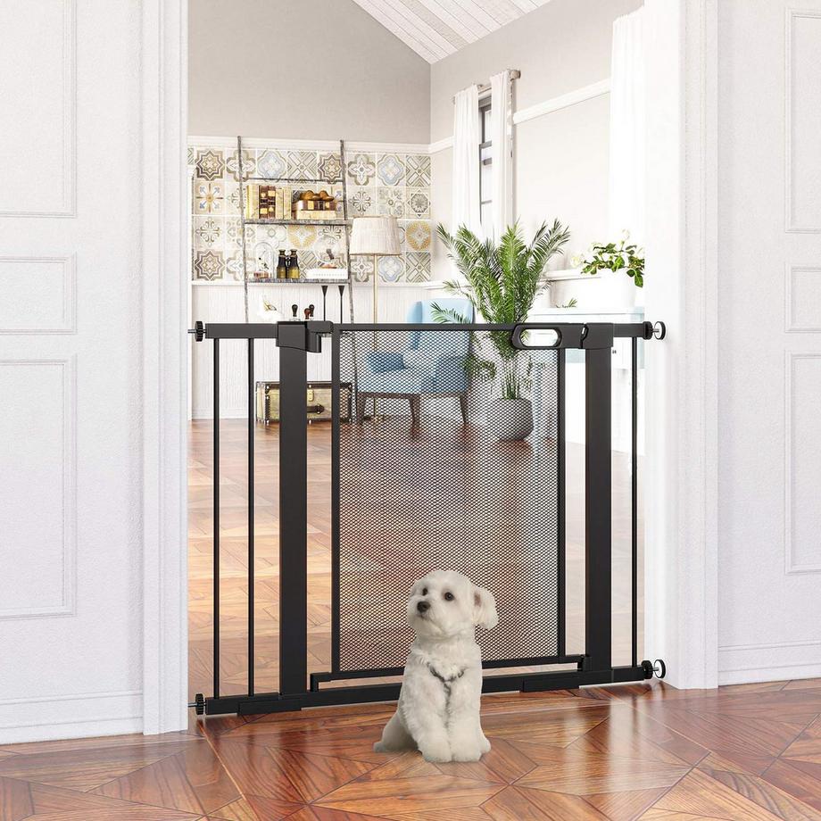 Northio  Barrière De Sécurité Pour Chien, Barrière D'Escalier, Barrière Pour Chien Sans Perçage, Barrière De 75 À 103 Cm De Large, Fermeture Automatique, Pour Enfants, Chats, Acier, Noir 