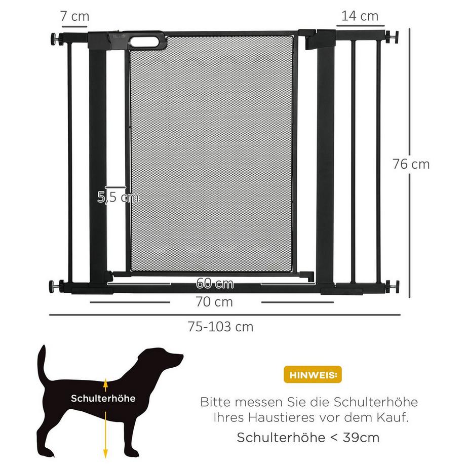 Northio  Barrière De Sécurité Pour Chien, Barrière D'Escalier, Barrière Pour Chien Sans Perçage, Barrière De 75 À 103 Cm De Large, Fermeture Automatique, Pour Enfants, Chats, Acier, Noir 