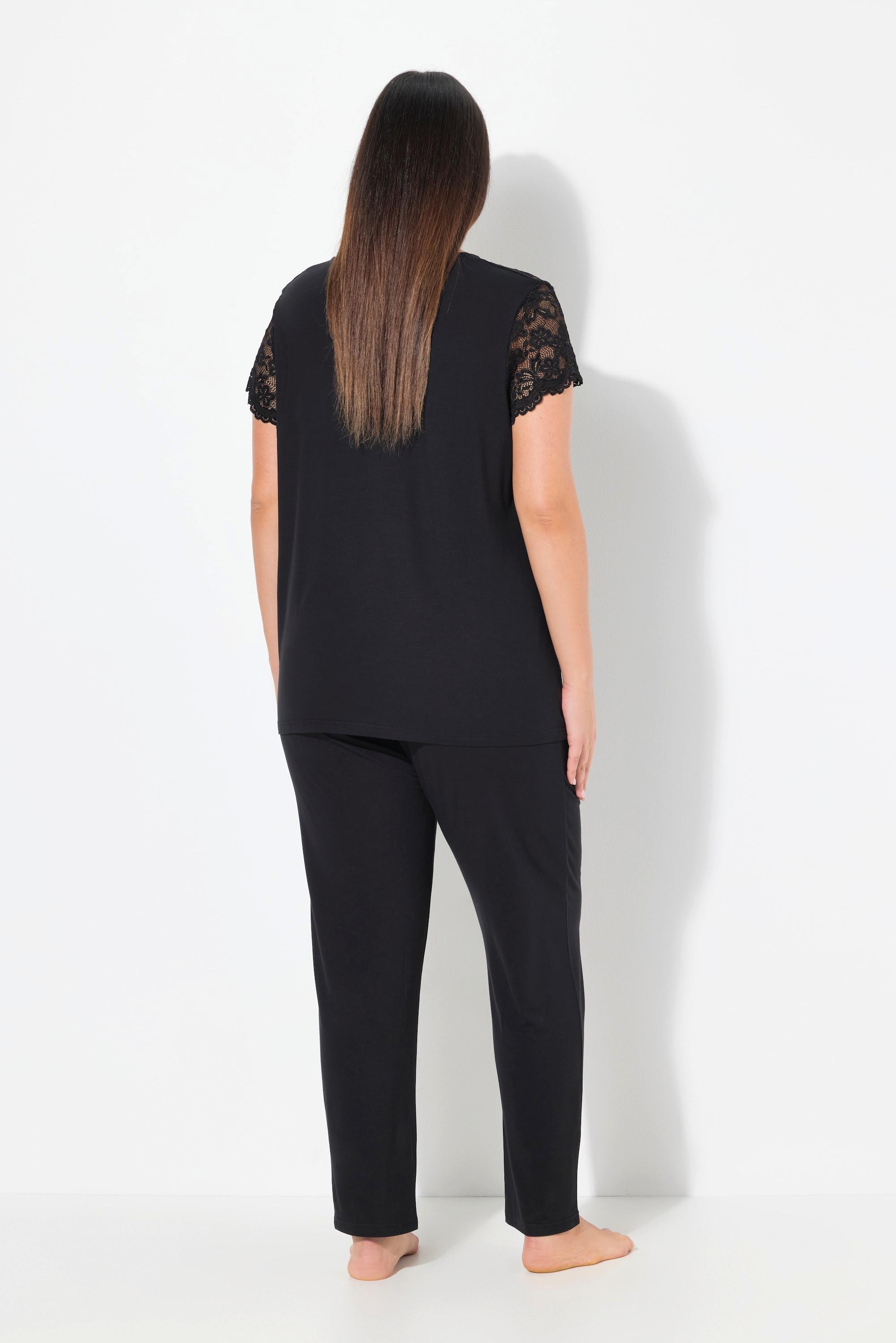 Ulla Popken Pigiama Pizzo Scollo V Maniche Corte Pizzo  