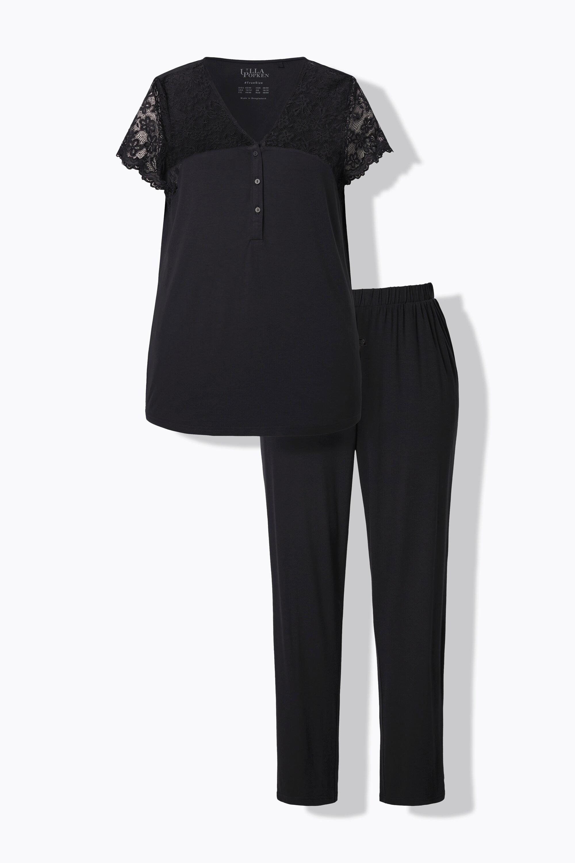 Ulla Popken Pigiama Pizzo Scollo V Maniche Corte Pizzo  