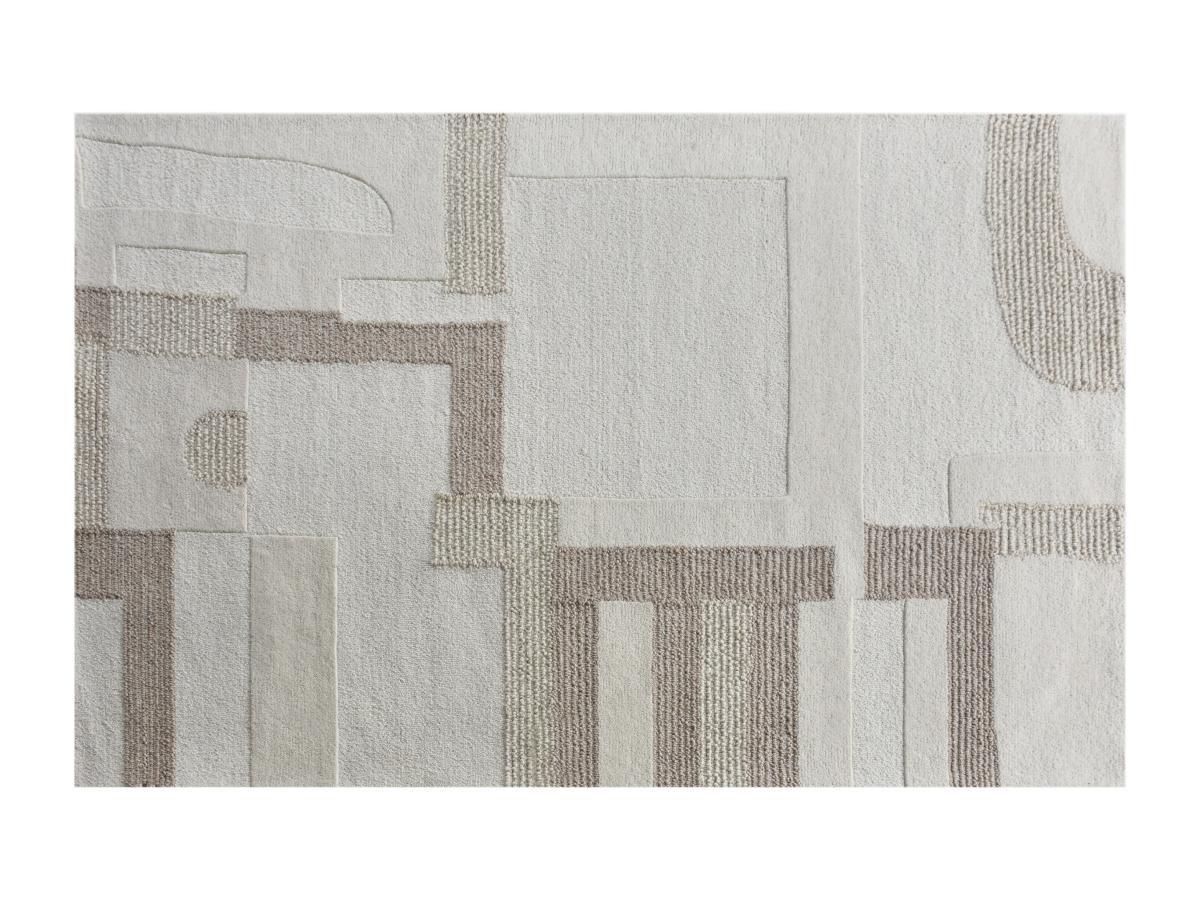 Vente-unique  Tappeto con rilievi 200 x 290 cm 100% Lana di artigianato 1800 g/m2 Beige e Tortora - MANDJARO 