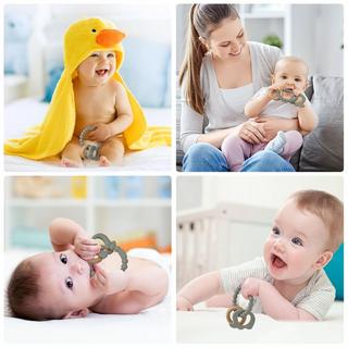 Activity-board  Beißring für Babys, Elefanten-Beißspielzeug aus Silikon und Holzringen, Baby-Zahnungshilfe BPA-frei, schmerzlinderndes Zahnungs-Stillzubehör 