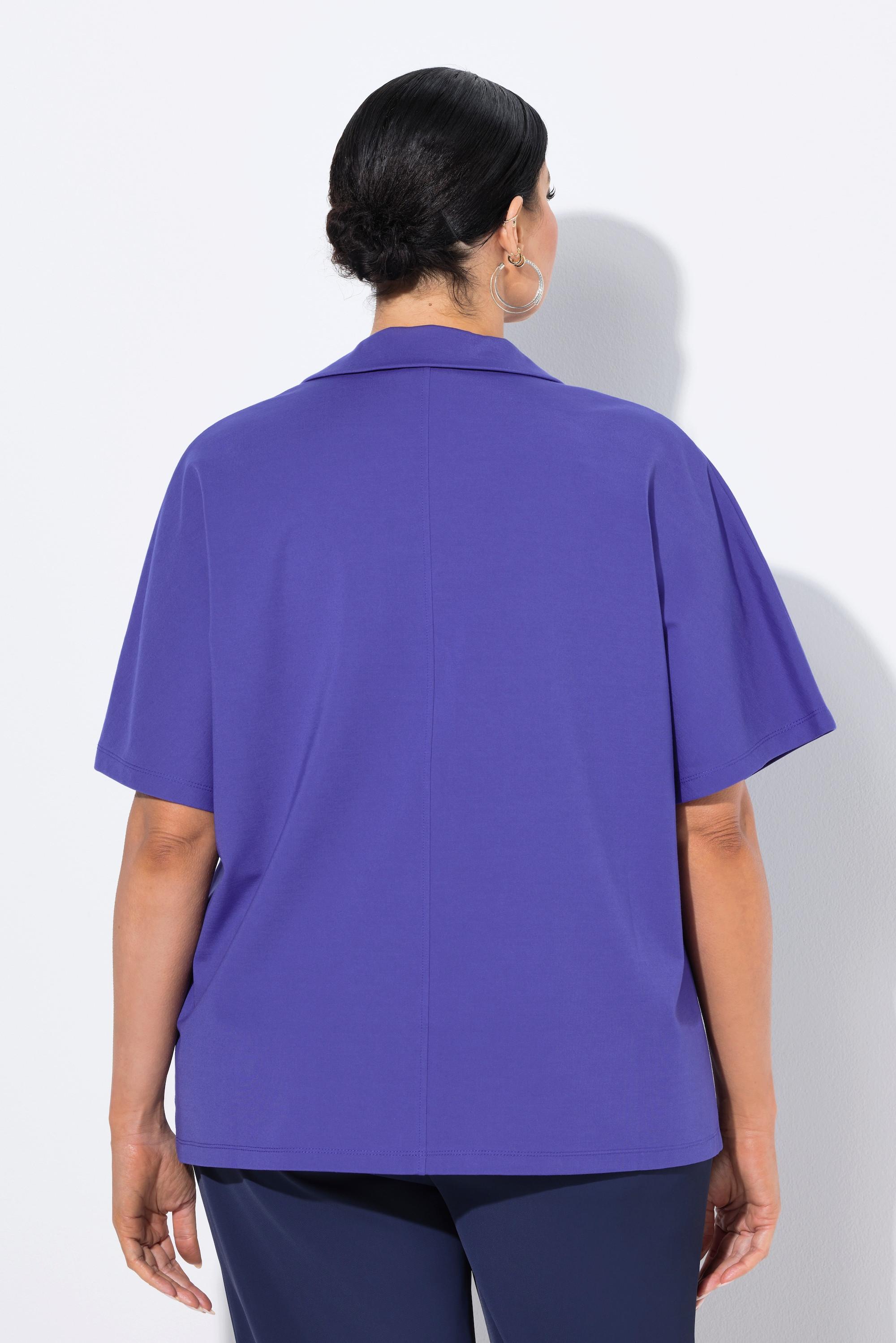 Ulla Popken Felpa oversize a mezza manica con collo a camicia  