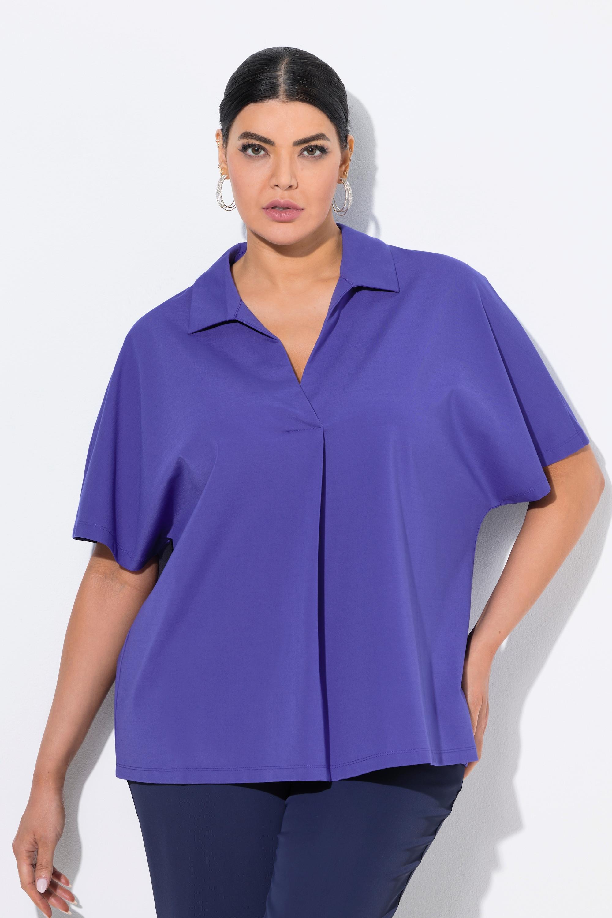 Ulla Popken Felpa oversize a mezza manica con collo a camicia  