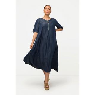 Ulla Popken  Lyocell-Kleid, Stickerei, A-Linie, Rundhals, Halbarm 