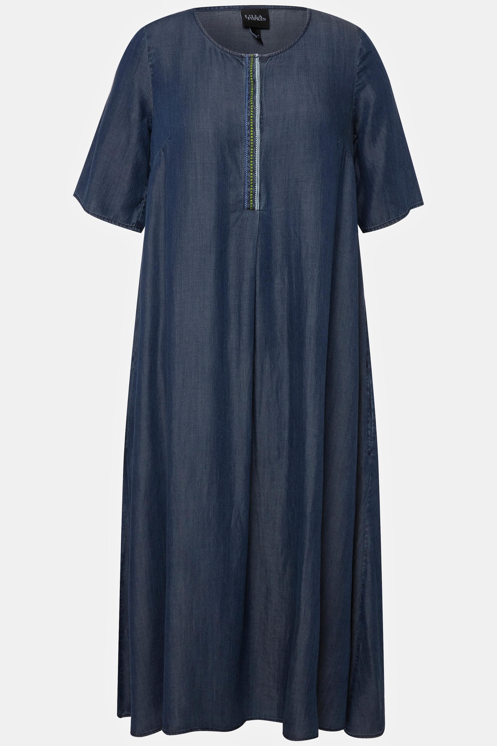 Ulla Popken  Lyocell-Kleid, Stickerei, A-Linie, Rundhals, Halbarm 