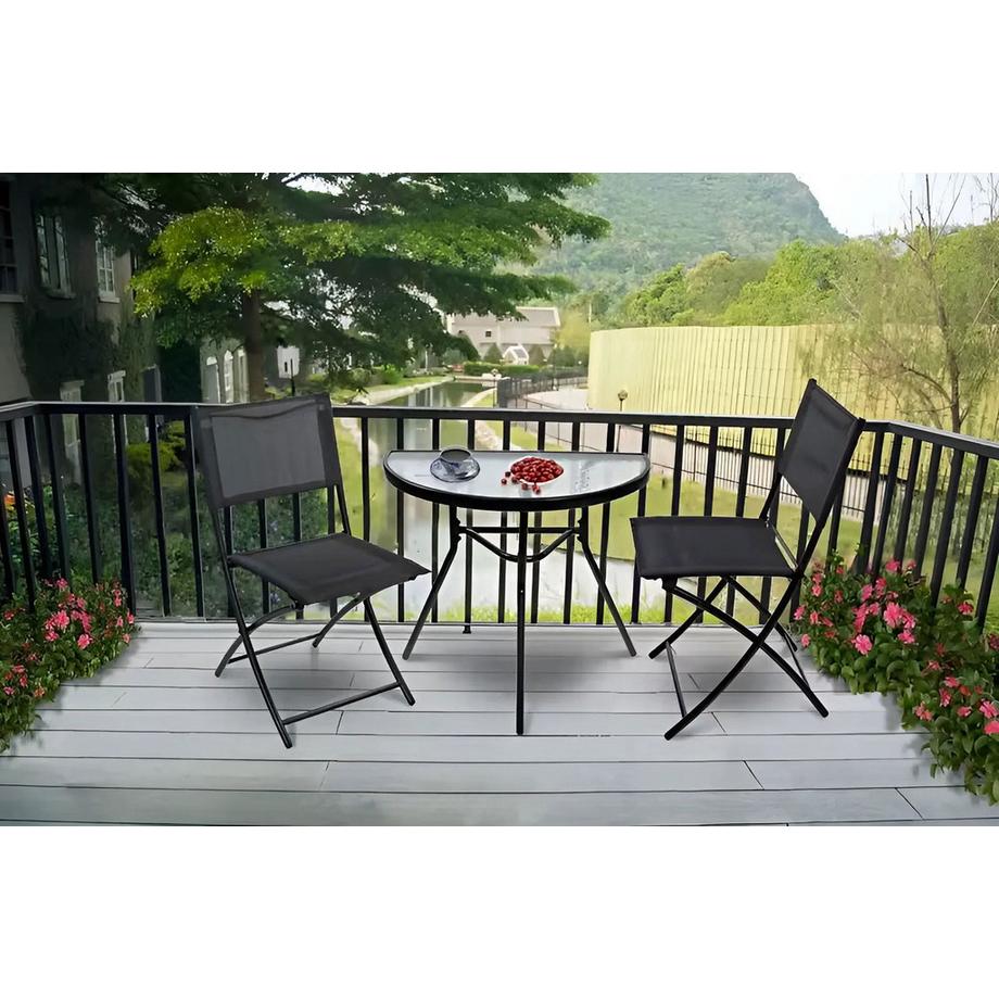 B2X Table basse demi-ronde en verre pour balcon, terrasse, patio, noire  
