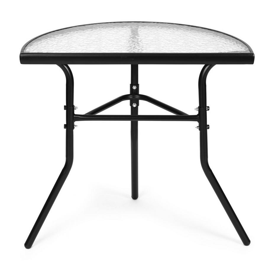 B2X Table basse demi-ronde en verre pour balcon, terrasse, patio, noire  