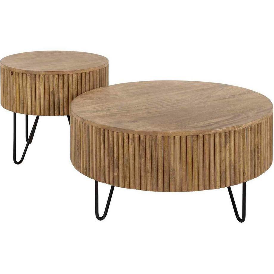 mutoni Table basse Wave mangue sable (lot de 2)  