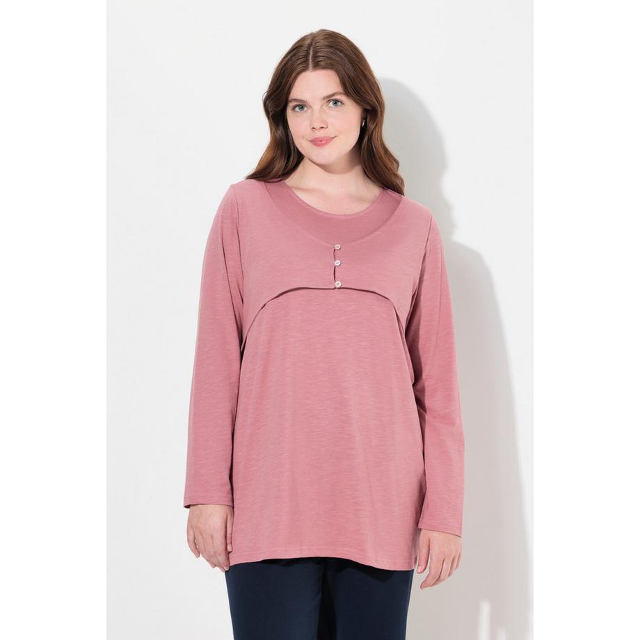 Ulla Popken Lagenoptik Rundhals Langarm Shirt Biobaumwolle  