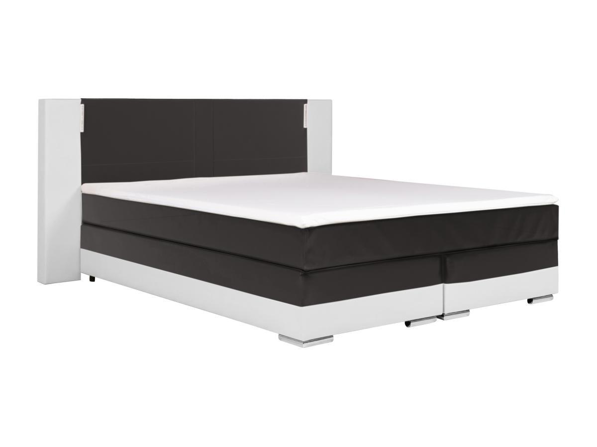 DREAMEA Ensemble boxspring complet tête de lit avec Leds + sommiers + matelas + surmatelas ASTI de DREAMEA simili  