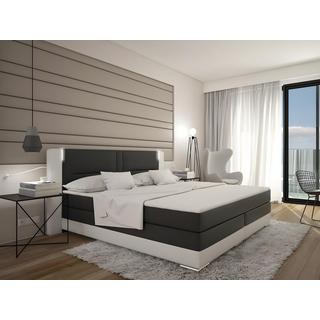 DREAMEA Set boxspring completo testata con LED + reti + materasso + toppersimilpelle Bianco e Grigio ASTI  